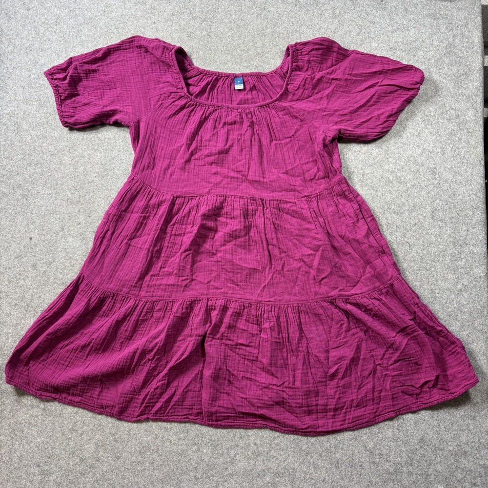 Old Navy Womens Tiered Gauze Mini Dress Size M Magenta Cotton Short Sleeve